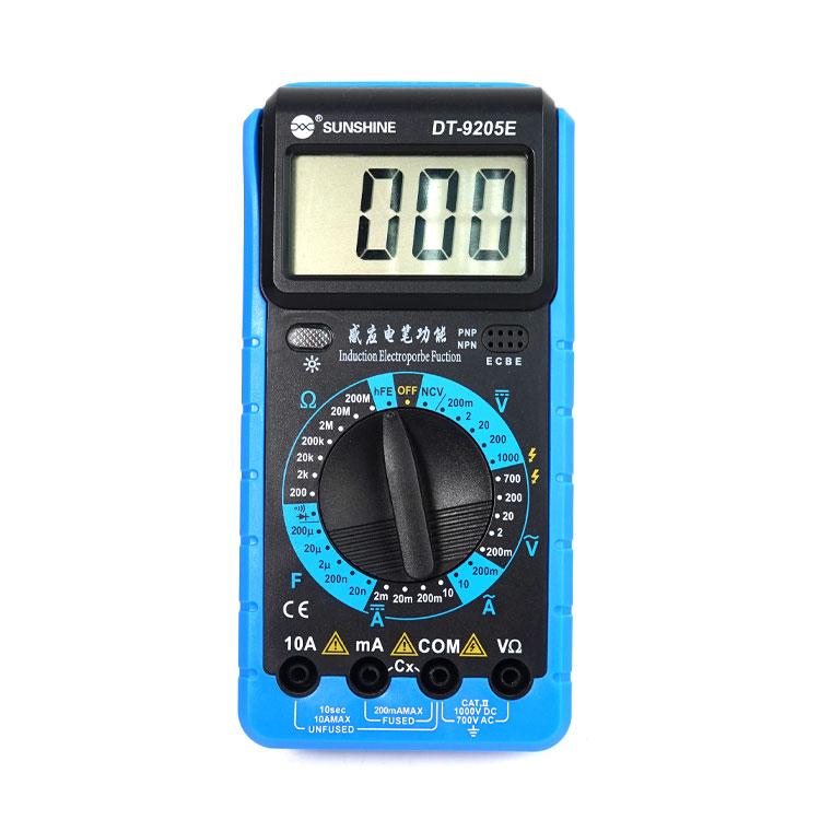 Multimetro digitale ad alta precisione per la misurazione di corrente e tensione, portatile, per elettricisti e per riparazioni, con protezione contro le ustioni., DT-9205E
