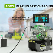 Per la stazione di ricarica rapida da 100 W e scaricabile da 145 W per batterie al litio RYOBI da 18 V., PSC, PSC-OB, PSC Pro, PSC Pro -OB, PSC Pro Max, PSCPM-OB