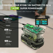 Per la stazione di ricarica rapida da 100 W e scaricabile da 145 W per batterie al litio RYOBI da 18 V., PSC, PSC-OB, PSC Pro, PSC Pro -OB, PSC Pro Max, PSCPM-OB