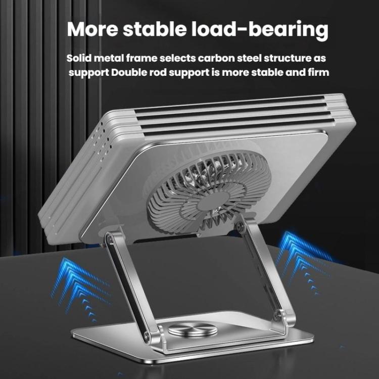 360 Rotating Laptop Stand Foldable Metal Desk Holder For 17.3 Inch Laptops Tablets, Standard Gray, Standard Silver, With Magnetic Cooling Fan Gray, With Magnetic Cooling Fan Silver, With RGB Cooling Fan Gray, With RGB Cooling Fan Silver