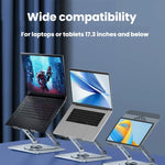 360 Rotating Laptop Stand Foldable Metal Desk Holder For 17.3 Inch Laptops Tablets, Standard Gray, Standard Silver, With Magnetic Cooling Fan Gray, With Magnetic Cooling Fan Silver, With RGB Cooling Fan Gray, With RGB Cooling Fan Silver