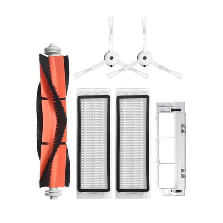 For Xiaomi Roborock S50/T4/T6/T7 Vacuum Robot Replacement Parts, Main Brush, 2pairs Side Brush White, 2pairs Side Brush Black, 1pair Filter, Main Brush Cover, Dust Bin