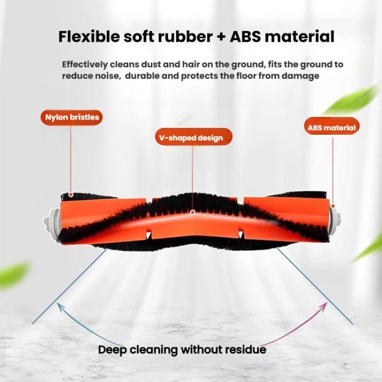 For Xiaomi Roborock S50/T4/T6/T7 Vacuum Robot Replacement Parts, Main Brush, 2pairs Side Brush White, 2pairs Side Brush Black, 1pair Filter, Main Brush Cover, Dust Bin