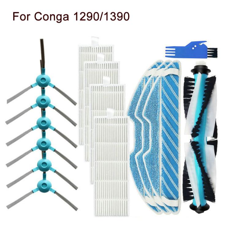 Ricambi per robot aspirapolvere Conga 1290/1390, Main Brush, 2pairs Side Brush, 2pcs Filter, 2pcs Mop Pad
