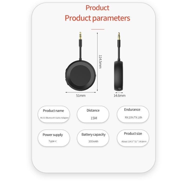 Adattatore audio Bluetooth 5.4 2 in 1 con chip Qualcomm, trasmettitore/ricevitore wireless a bassa latenza per auto/casa, M166