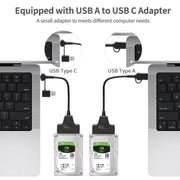 USB 3.0/USB-C to SATA 22-Pin Adapter Cable for 2.5-inch Laptop HDD/SSD, 25cm