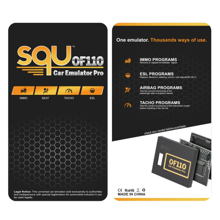 SQU OF110 Emulatore universale per auto Pro Programmatore IMMO, ESL, Airbag e Tachimetro Strumento di codifica e diagnostica ECU per autoveicoli, OF110