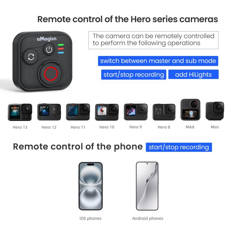 Telecomando wireless Bluetooth per Insta360 e GoPro