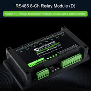 Modulo relè RS485 a 8 canali Waveshare Modbus RTU con ingresso digitale, circuiti di protezione a isolamento multiplo e alimentazione 7~36V.