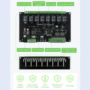 Modulo relè RS485 a 8 canali Waveshare Modbus RTU con ingresso digitale, circuiti di protezione a isolamento multiplo e alimentazione 7~36V.