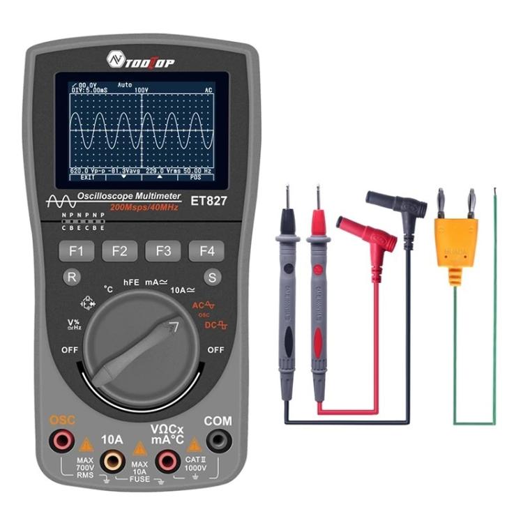 Oscilloscopio Multimetro 2 in 1 con frequenza di campionamento di 200 Msps e frequenza di campionamento di 40 MHz., ET827