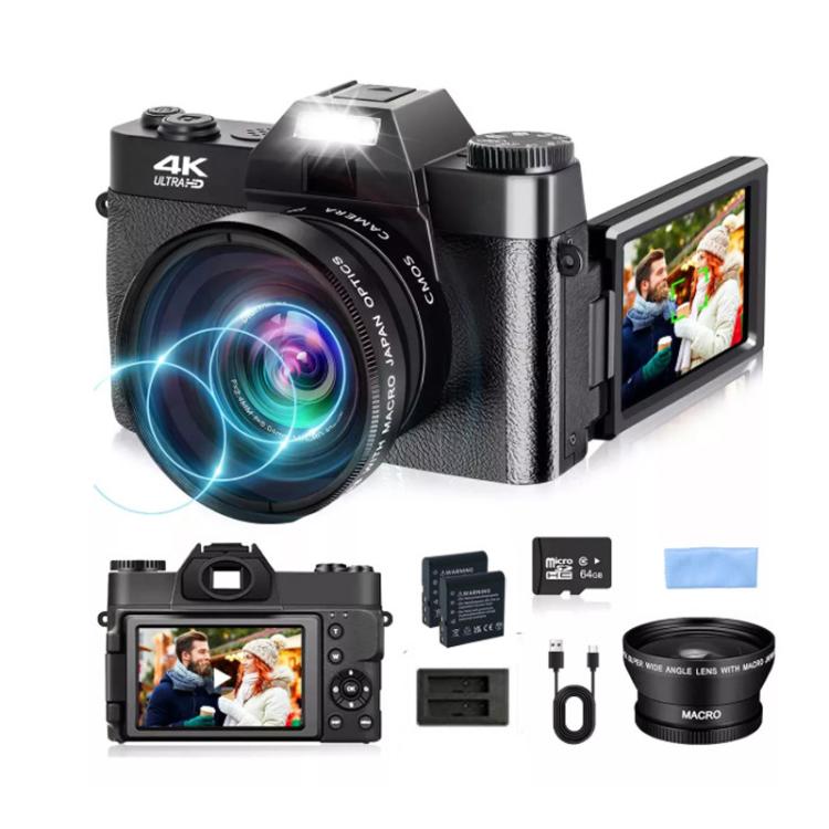 Fotocamera mirrorless retrò R10 4K HD da 75 MP con zoom 16x, Wi-Fi e schermo orientabile da 3 pollici., R10 64G Card & Lens Version