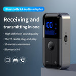 Adattatore AUX per auto/viaggio 2 in 1 Bluetooth 5.4 con trasmettitore e ricevitore, jack da 3,5 mm, slot per scheda TF e clip da bavero., M20