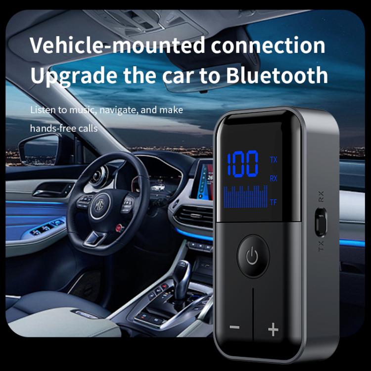 Adattatore AUX per auto/viaggio 2 in 1 Bluetooth 5.4 con trasmettitore e ricevitore, jack da 3,5 mm, slot per scheda TF e clip da bavero., M20