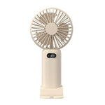 Ventilatore portatile a 5 velocità con ricarica USB e supporto da tavolo.