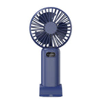 Ventilatore portatile a 5 velocità con ricarica USB e supporto da tavolo.