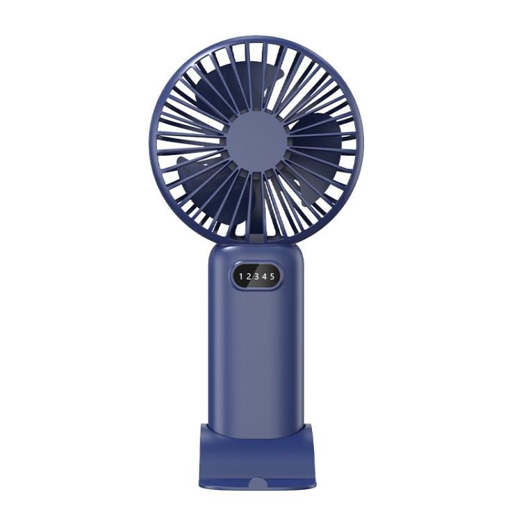 Ventilatore portatile a 5 velocità con ricarica USB e supporto da tavolo.