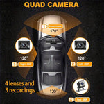 Videoregistratore di guida con visione notturna a infrarossi ad alta definizione 1080P per il monitoraggio del parcheggio., 3 Lenses, 4 Lenses, 4 Lenses + 32G