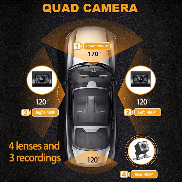 Videoregistratore di guida con visione notturna a infrarossi ad alta definizione 1080P per il monitoraggio del parcheggio., 3 Lenses, 4 Lenses, 4 Lenses + 32G