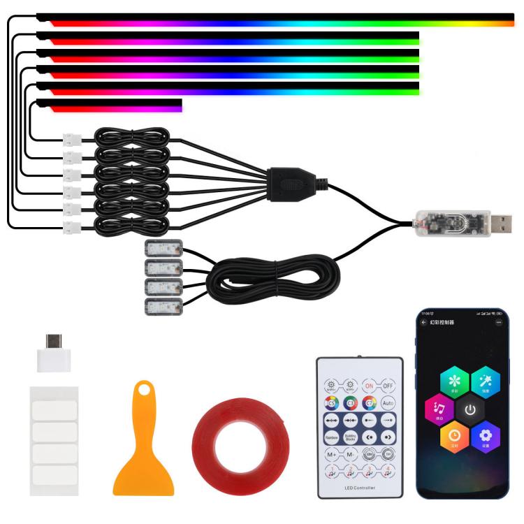 3 Controllo App Telecomando Illuminazione ambientale colorata per interni auto LED modificato acrilico USB Illuminazione ambientale per auto, 110cm+75cm x 4+35cm+Footlight x 4 10 In 1, 110cm+75cm x 4+35cm 6 In 1, 110cm, 110cm x 2 2 In 1, 110cm x 3 3 In...