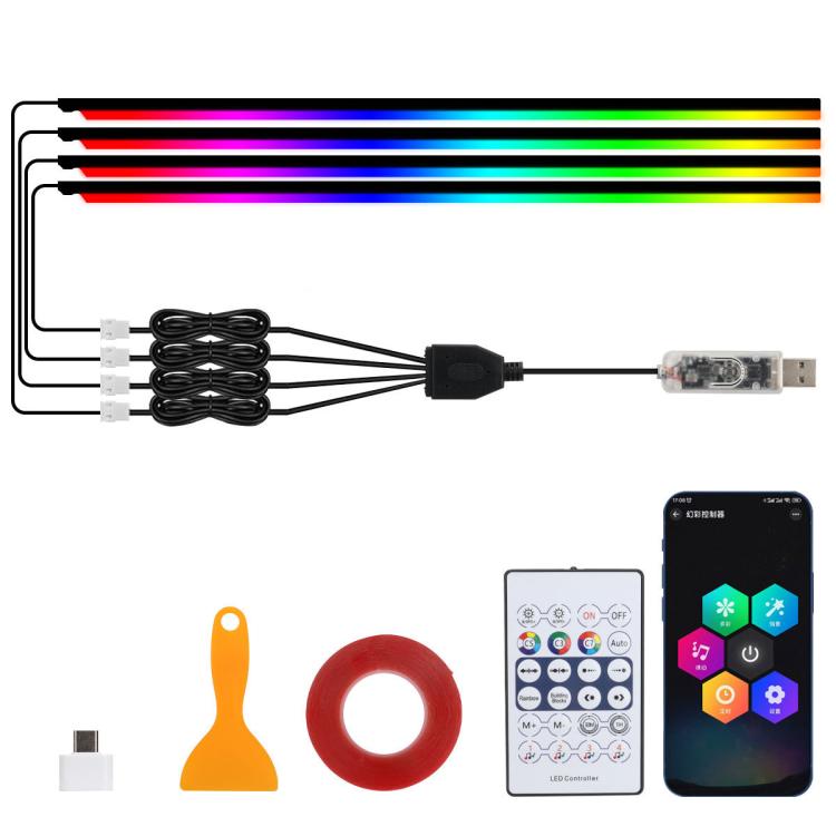 3 Controllo App Telecomando Illuminazione ambientale colorata per interni auto LED modificato acrilico USB Illuminazione ambientale per auto, 110cm+75cm x 4+35cm+Footlight x 4 10 In 1, 110cm+75cm x 4+35cm 6 In 1, 110cm, 110cm x 2 2 In 1, 110cm x 3 3 In...