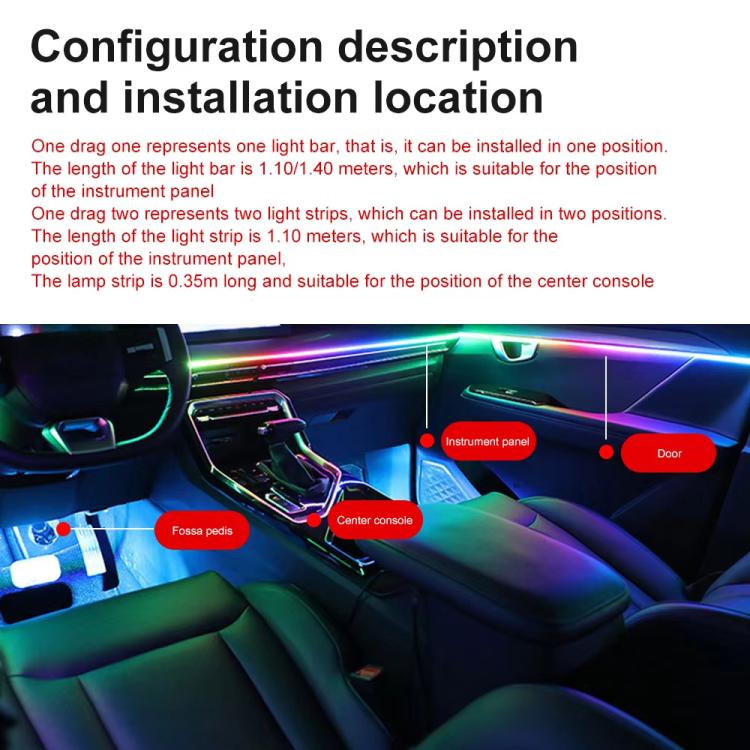 3 Controllo App Telecomando Illuminazione ambientale colorata per interni auto LED modificato acrilico USB Illuminazione ambientale per auto, 110cm+75cm x 4+35cm+Footlight x 4 10 In 1, 110cm+75cm x 4+35cm 6 In 1, 110cm, 110cm x 2 2 In 1, 110cm x 3 3 In...