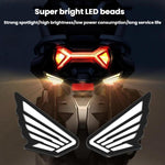 1 paio di fari anteriori modificati ad alta luminosità a forma di occhio d'aquila alato per moto.