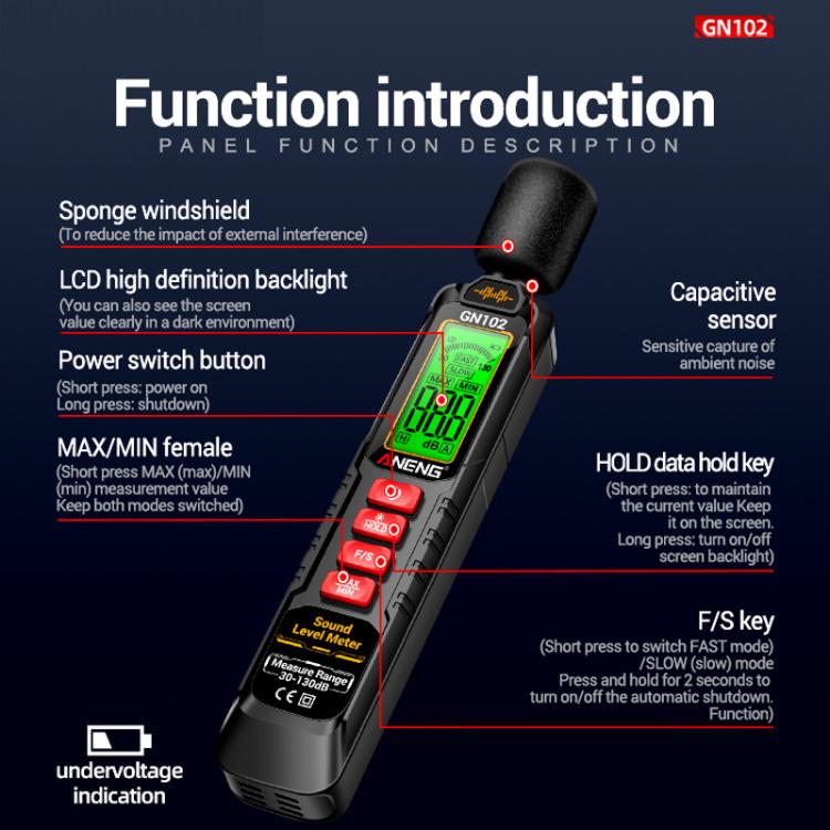 ANENG Tester di decibel sonori Volume Livello sonoro Misuratore di rumore