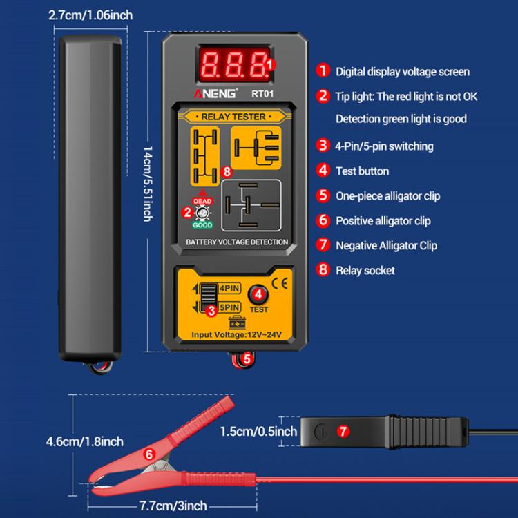 ANENG Tester digitale a quattro pin per relè batteria auto 12V/24V