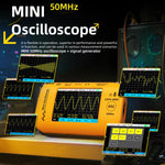 Oscilloscopio miniaturizzato con generatore di segnale, ricaricabile, portatile, schermo a colori, 50 MHz., OT4