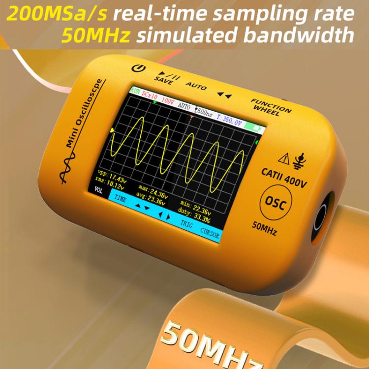 Oscilloscopio miniaturizzato con generatore di segnale, ricaricabile, portatile, schermo a colori, 50 MHz., OT4