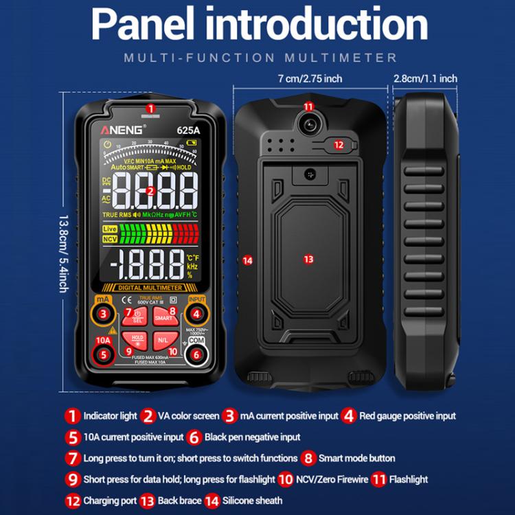 Multimetro digitale ANENG 625A con display a colori