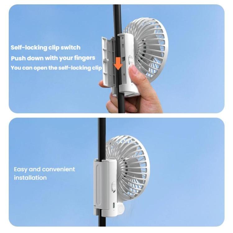 Ventilatore pieghevole da appendere all'ombrello, portatile USB, con clip per ombrello, compatto da scrivania.
