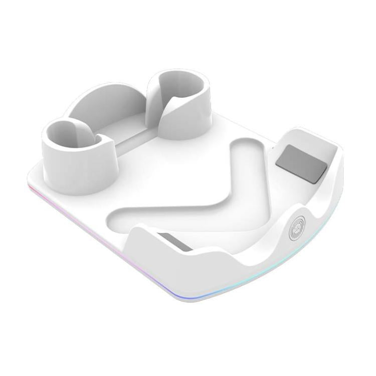 Supporto per visore VR con impugnatura iplay HBV-641 e luce LED per la ricarica e lo stoccaggio.