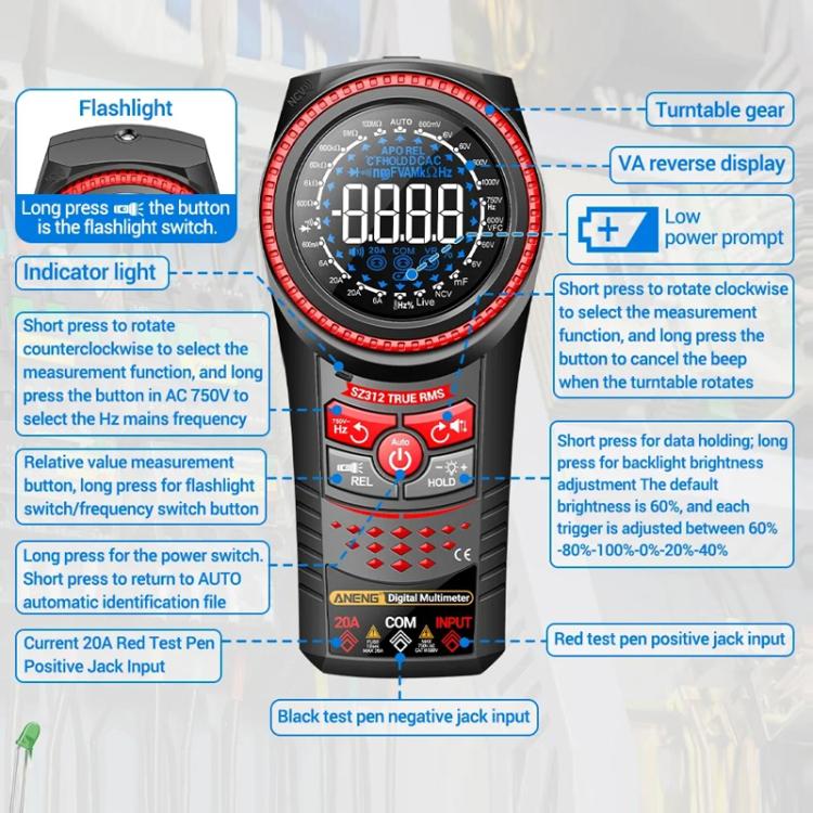Multimetro digitale portatile ANENG SZ312 con schermo girevole