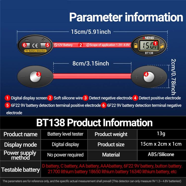 Tester portatile magnetico ANENG per la tensione e la capacità delle batterie