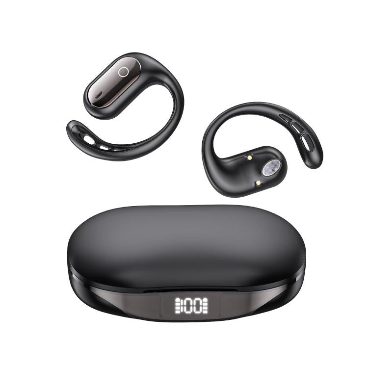 Auricolari Bluetooth con traduzione intelligente AI in 144 lingue, display digitale e custodia di ricarica.