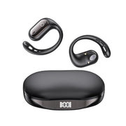 Auricolari Bluetooth con traduzione intelligente AI in 144 lingue, display digitale e custodia di ricarica.