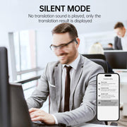 Auricolari Bluetooth con traduzione intelligente AI in 144 lingue, display digitale e custodia di ricarica.