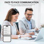 Auricolari Bluetooth con traduzione intelligente AI in 144 lingue, display digitale e custodia di ricarica.