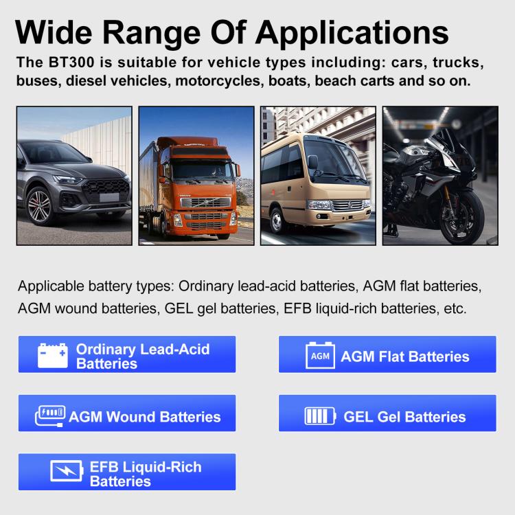 Tester multifunzione per la diagnosi dei guasti delle batterie auto 12/24V, BT300