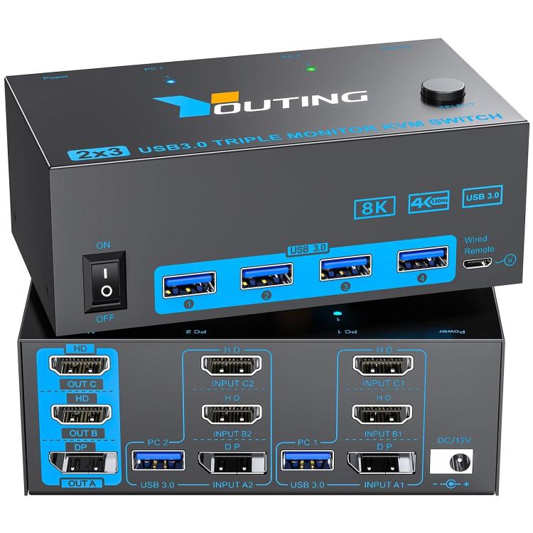 YOUTING YT-203HD 2 In 3 Out KVM USB3.0 Switch, EU Plug, US Plug, UK Plug, AU Plug
