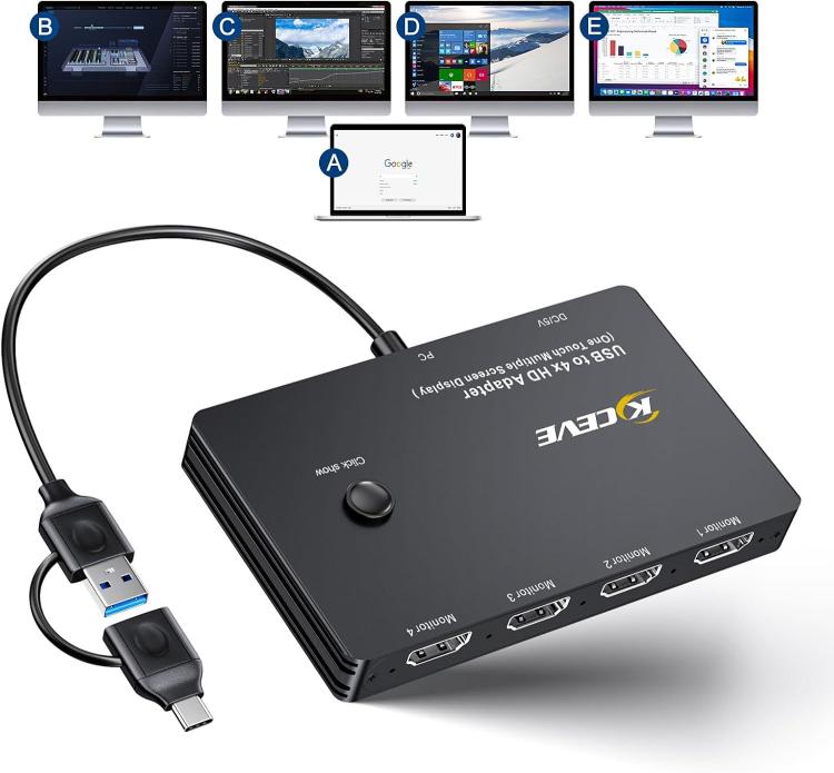 Adattatore USB Type-C a 4 porte HDMI con switch KVM