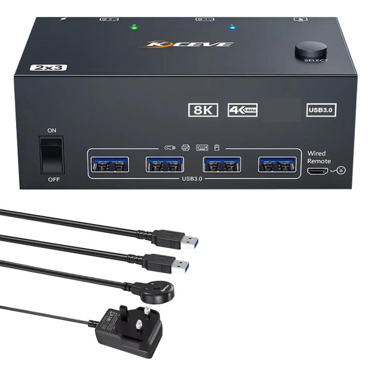 KCEVE KC-KVM204DH 2 In 4 Out 8K 60Hz KVM Switch For 2 Computer 4 Monitors, US Plug, EU Plug, AU Plug, UK Plug