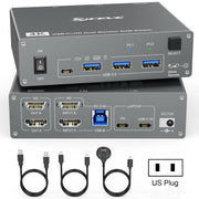 KVEVE KC-KVM202CH USB 3.0 Dual Monitor 4K 60Hz KVM Switch, US Plug, EU Plug, AU Plug, UK Plug