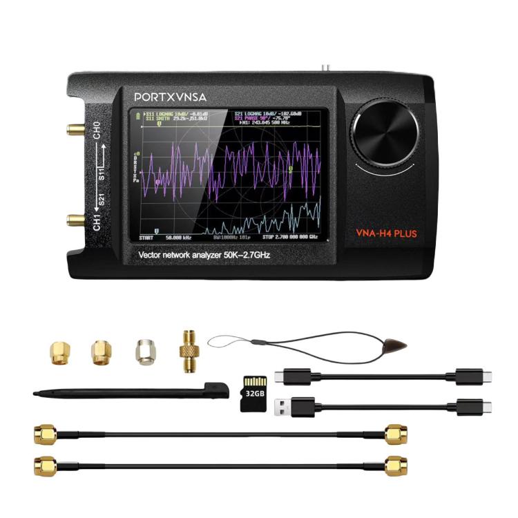 PORTXVNSA VNA-H4 Plus Analizzatore di antenne vettoriali portatile con schermo IPS da 4 pollici MF HF VHF UHF, Without Memory Card, With 32G Memory Card