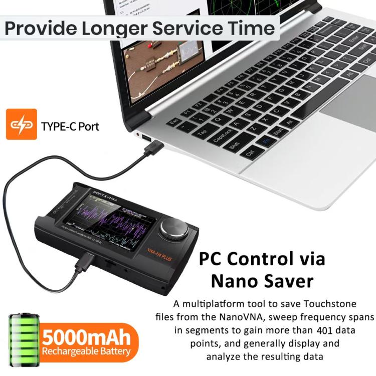 PORTXVNSA VNA-H4 Plus Analizzatore di antenne vettoriali portatile con schermo IPS da 4 pollici MF HF VHF UHF, Without Memory Card, With 32G Memory Card