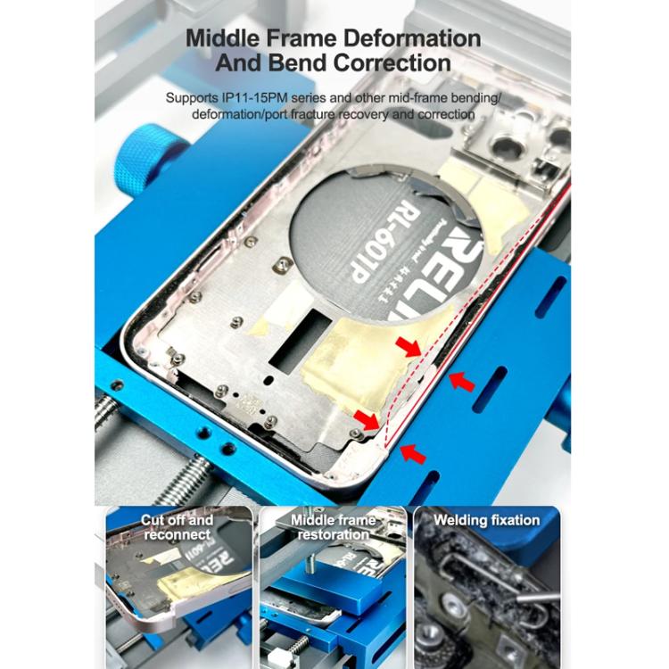 Strumento per la riparazione di telefoni cellulari: correttore per la cornice centrale, i telai laterali e le cover posteriori deformati e piegati., RL-601P