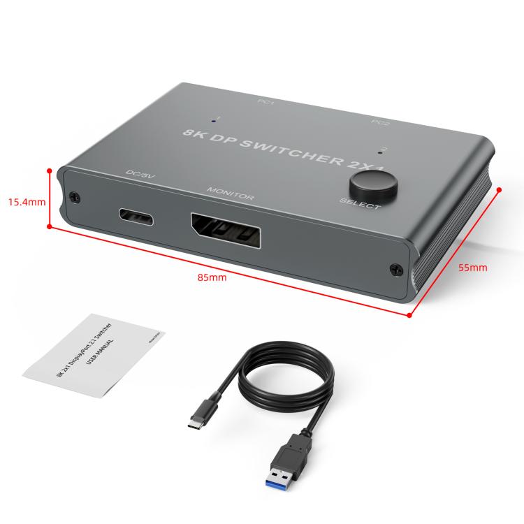 DisplayPort Switch 8K 30Hz HD Splitter For Computer Screen, DP201 2 In 1 Out, DP301 3 In 1 Out