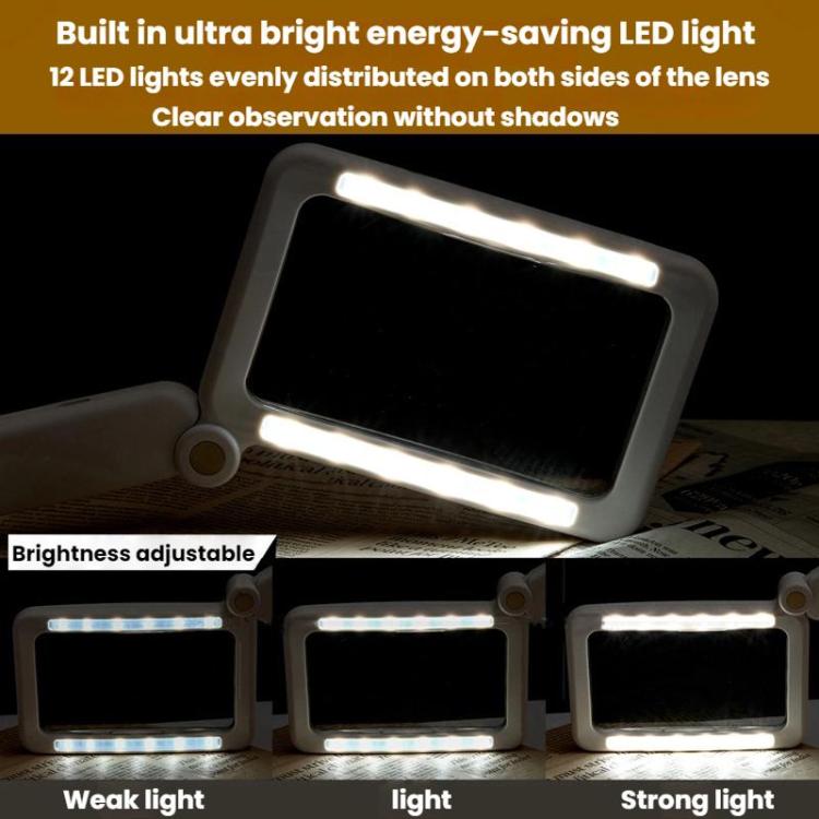 Lente d'ingrandimento pieghevole 3,5X con 12 LED e indicatore di carica, ideale per la lettura., 3.5X